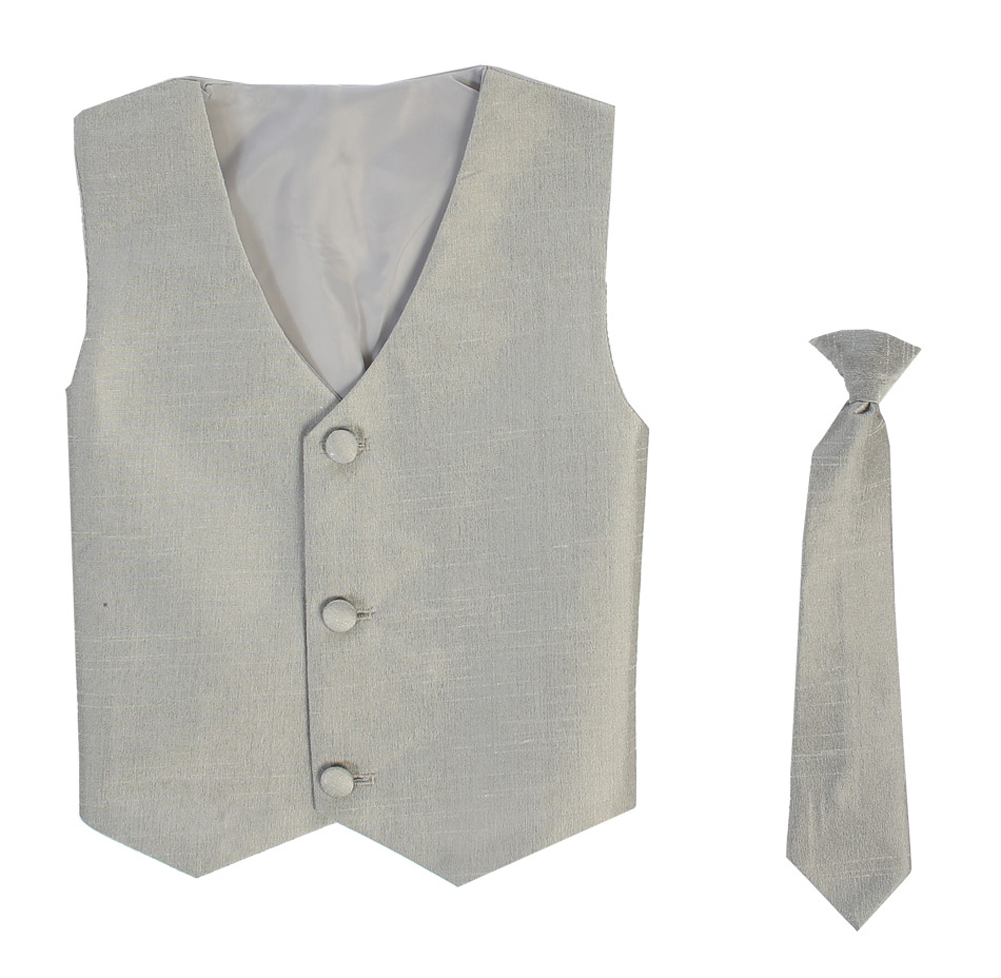 Vest and Clip On Baby Boy Necktie set - SILVER - 2T/3T