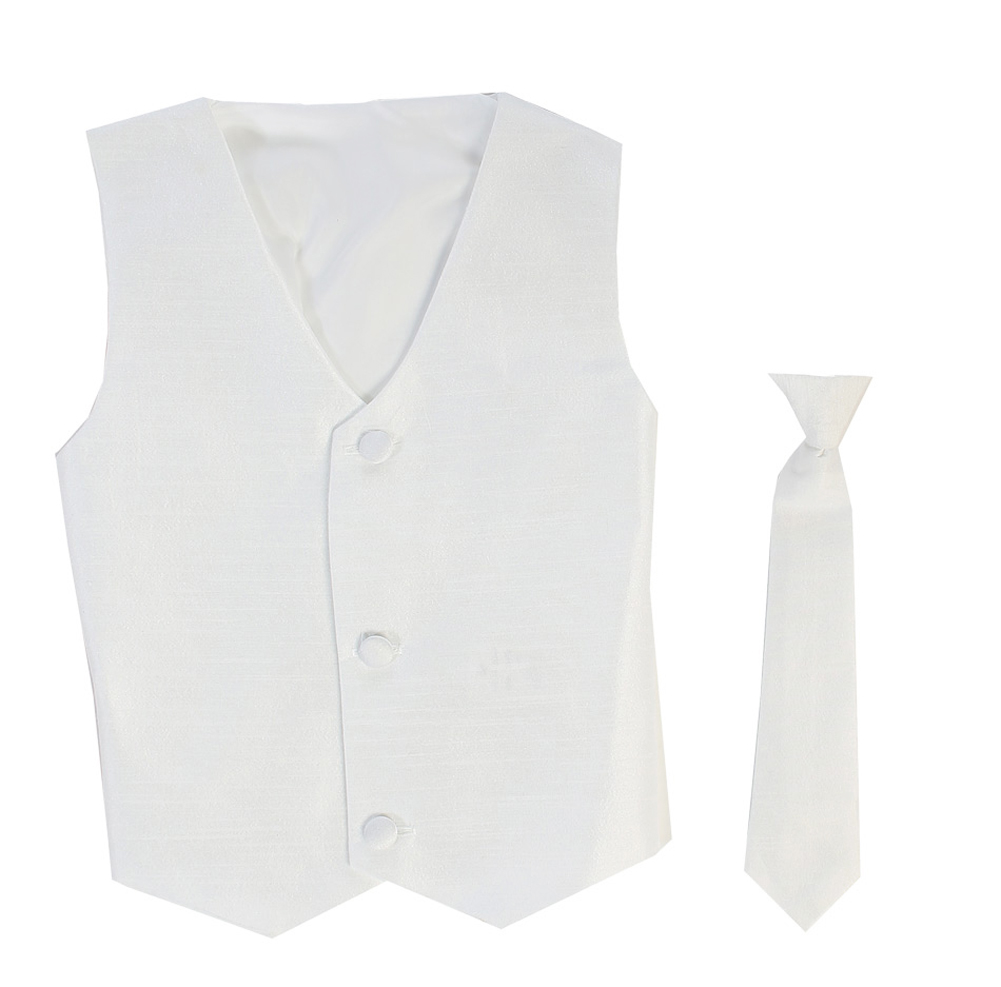 Vest and Clip On Boy Necktie set - WHITE - 12/14