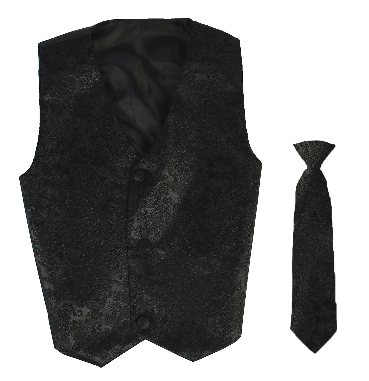 Vest and Clip On Boy Necktie set - Black Paisley - 2T/3T