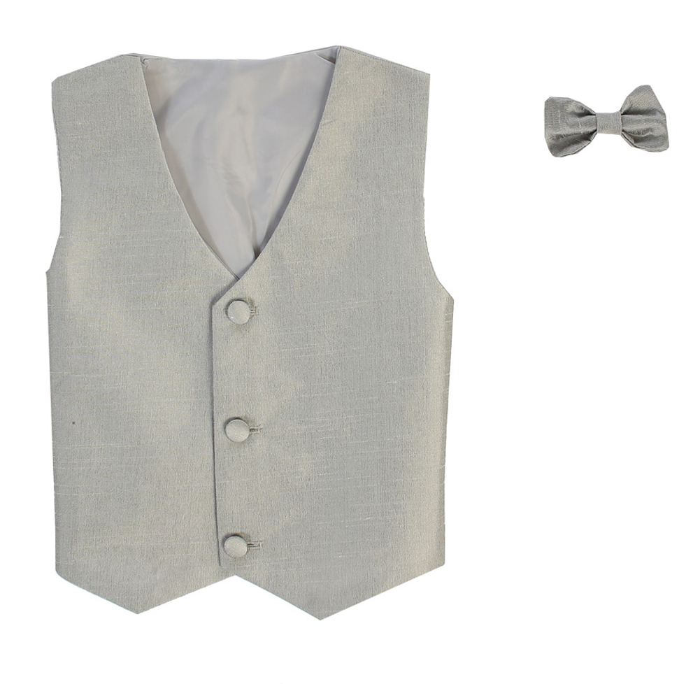 Vest and Clip On Bowtie Set - Silver - 12/14
