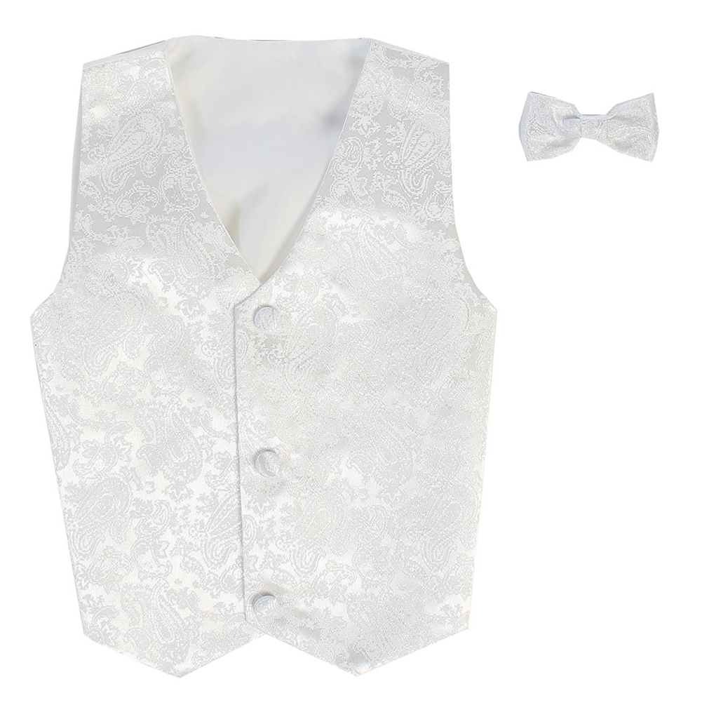 Vest and Clip On Bowtie Set - White Paisley - 8/10