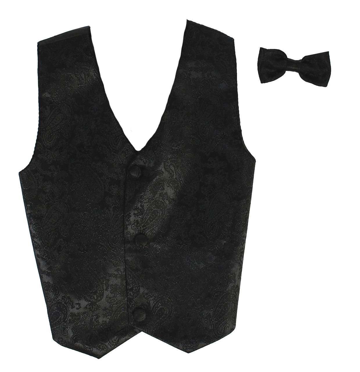 Vest and Clip On Bowtie Set - Black Paisley (Old Style) -