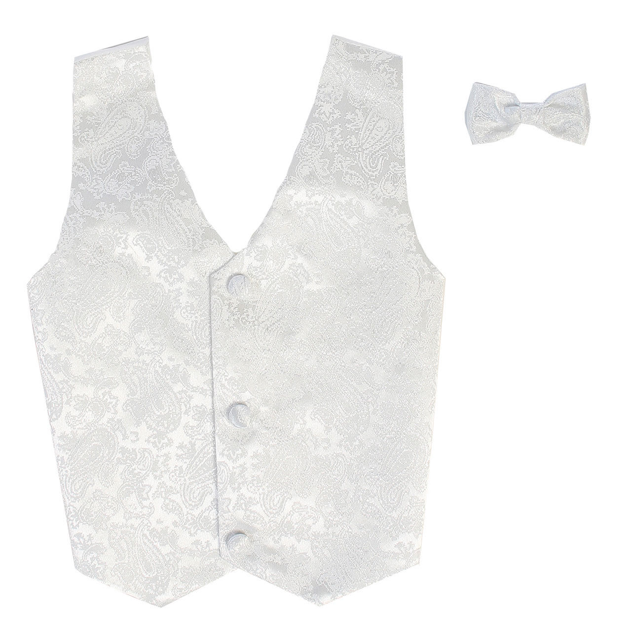 Vest and Clip On Bowtie Set - White Paisley (Old Style) - 8/10