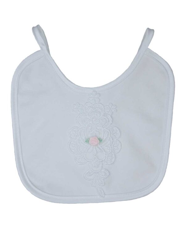 Girls Cotton Knit Interlock Bib with Embroidery and Rose