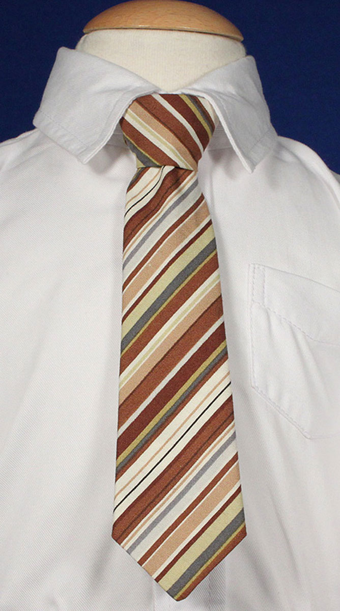 Boys 8" Cotton Special Occasion Ties - Brown with Tan and Ivory Stripes