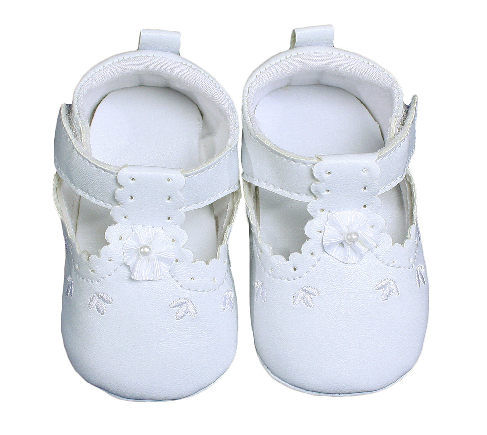 Baby Girls All White Faux Leather Mary Jane Crib Shoe with Perforation Accents