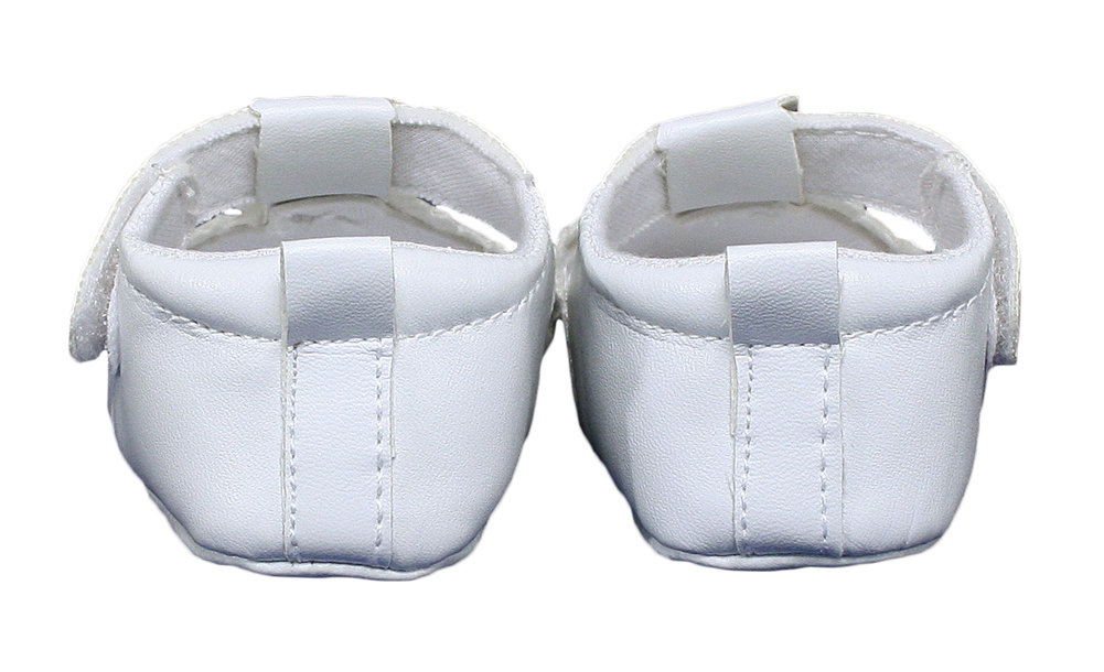 Baby Girls All White Faux Leather Mary Jane Crib Shoe with Perforation Accents