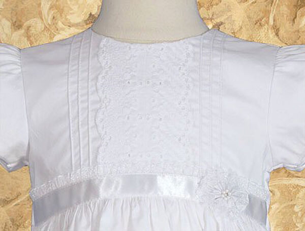 Girls 24" Cotton Dress Christening Gown Baptism Gown with Lace and Ribbon