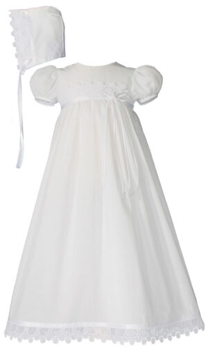 Girls 26" Cotton Christening Gown with Italian Lace