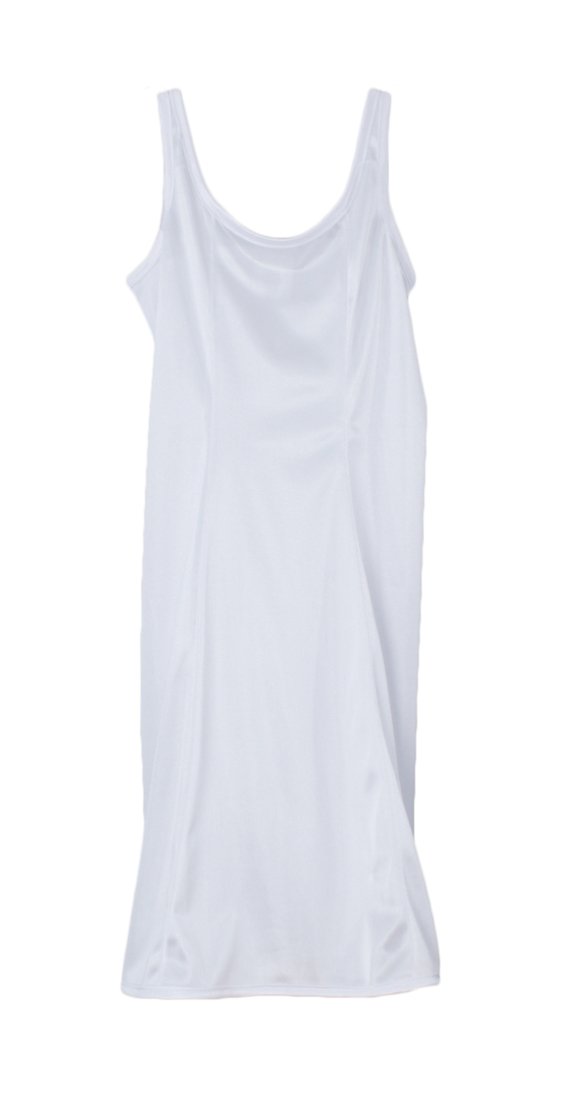 Girls White Simple Princess Style Tea Length Nylon Slip with Adjustable Straps