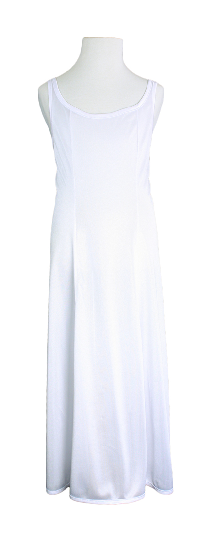 Girls White Simple Princess Style Tea Length Nylon Slip with Adjustable Straps - 8