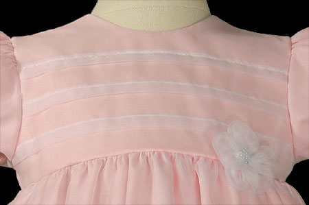 Girls 16" Pink Organza Overlay Christening Gown with Pin Tucking