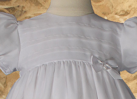 Girls 34" Poly Cotton Organza Christening Gown with French Lace and Pin Tucking