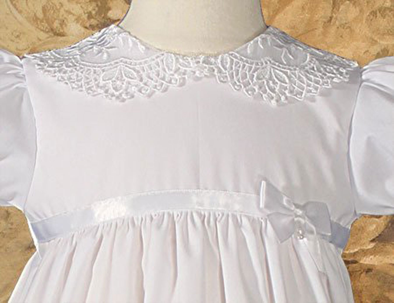 Girls 24" Poly Cotton Christening Baptism Gown with Lace Collar and Hem