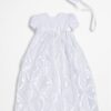 Girls White Polyester Taffeta Christening Baptism Gown with Rosettes and a Bonnet