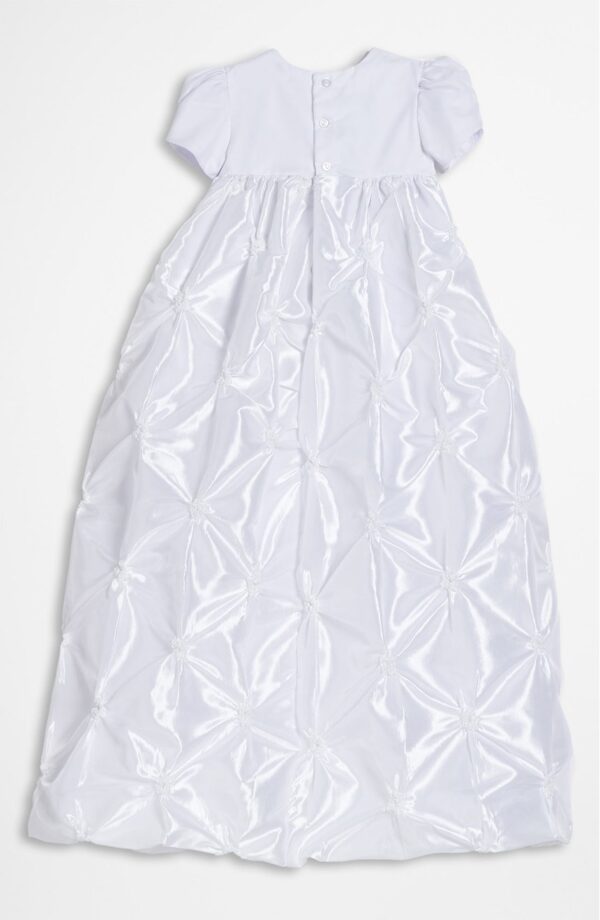 Girls White Polyester Taffeta Christening Baptism Gown with Rosettes and a Bonnet