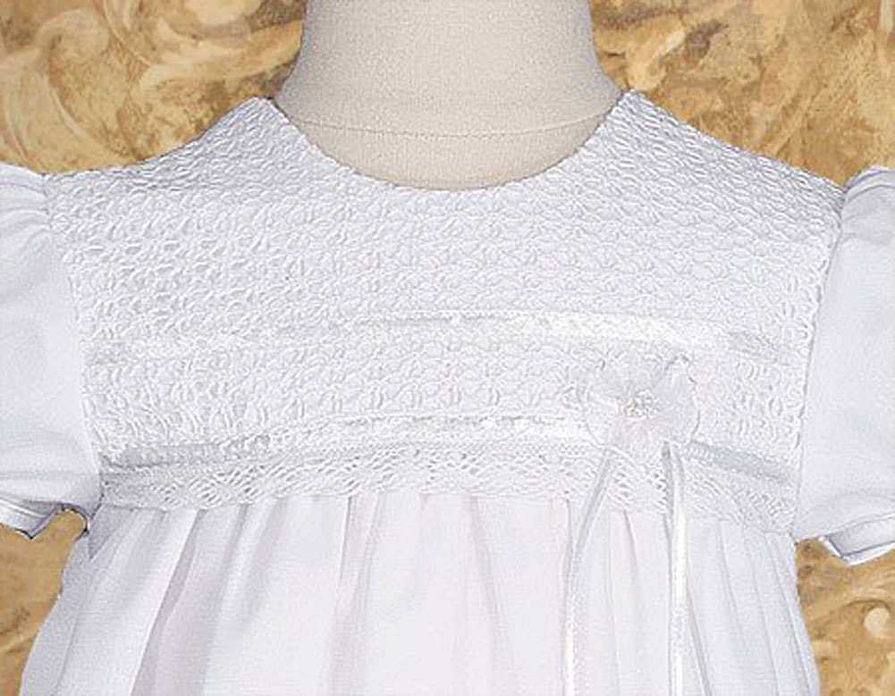 Girls 25" Tricot Overlay Christening Baptism Gown with Tatted Lace Bonnet