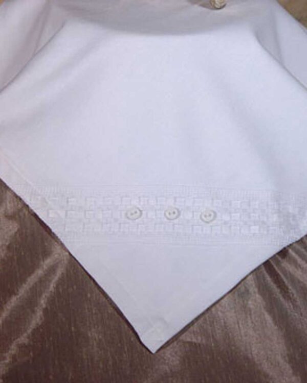 Elegant White Christening Receiver Blanket with Windowpane Trim and Buttons
