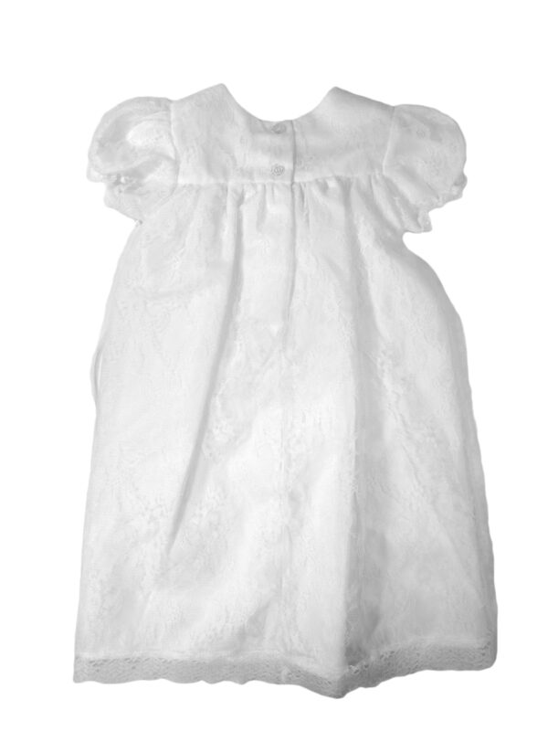 Girls' White All-Over Lace Christening Gown with Bonnet