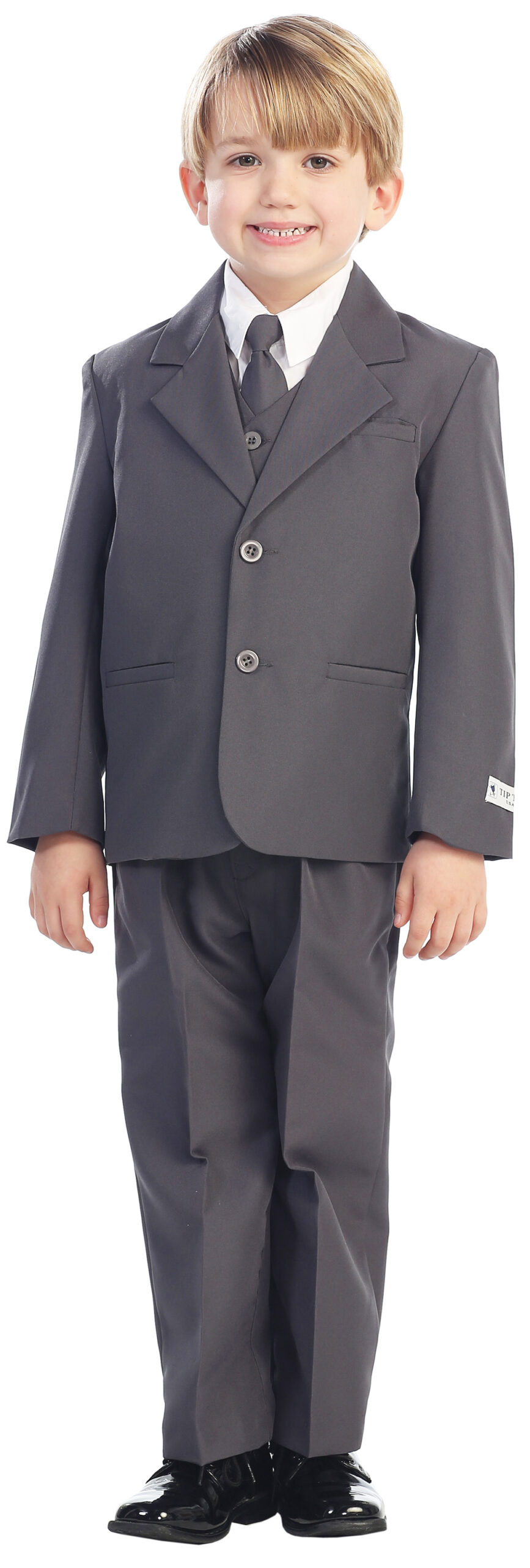 Avery Hill 5-Piece Boy's 2-Button Dress Suit Full-Back Vest - Charcoal Grey Size 12
