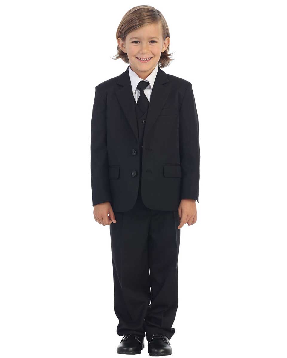 5-Piece Boys 2-Button Suit Tuxedo 5 Colors Black White Ivory Khaki Light Gray 