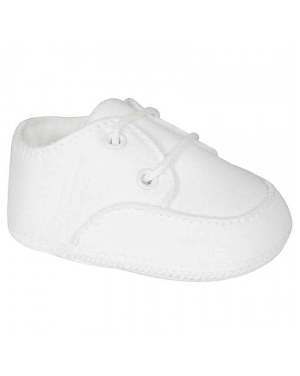 White Poly-Cotton Oxford Christening Baptism Crib Shoes
