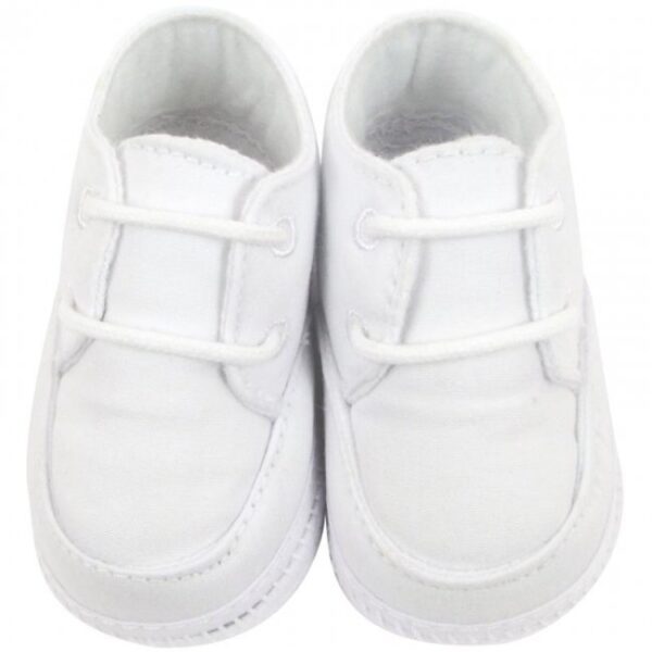 White Poly-Cotton Oxford Christening Baptism Crib Shoes