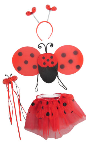Red Ladybug Toddler Girl’s Dress-Up or Costume Wing & Tutu 4 Piece Set