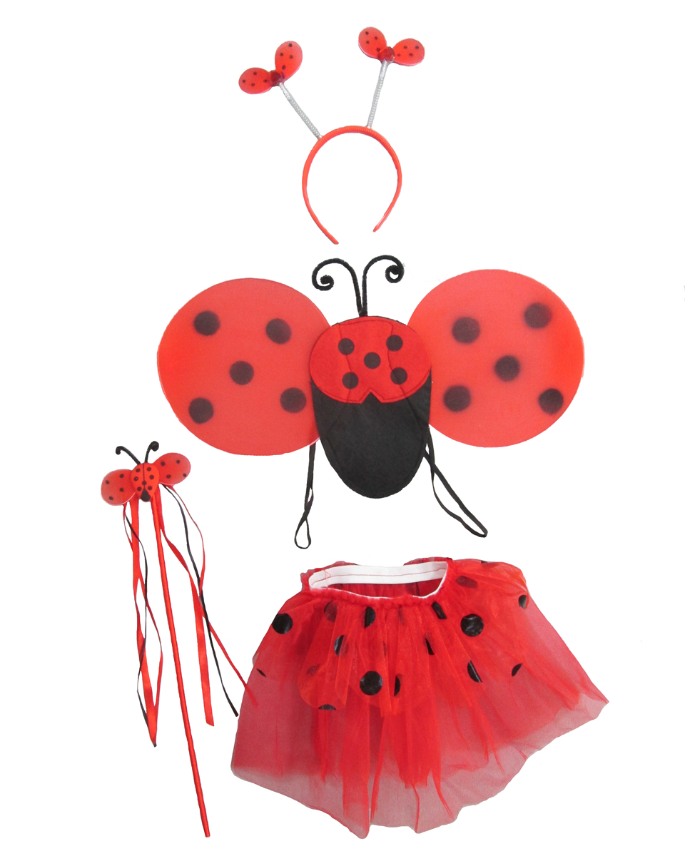Red Ladybug Toddler Girl’s Dress-Up or Costume Wing & Tutu 4 Piece Set