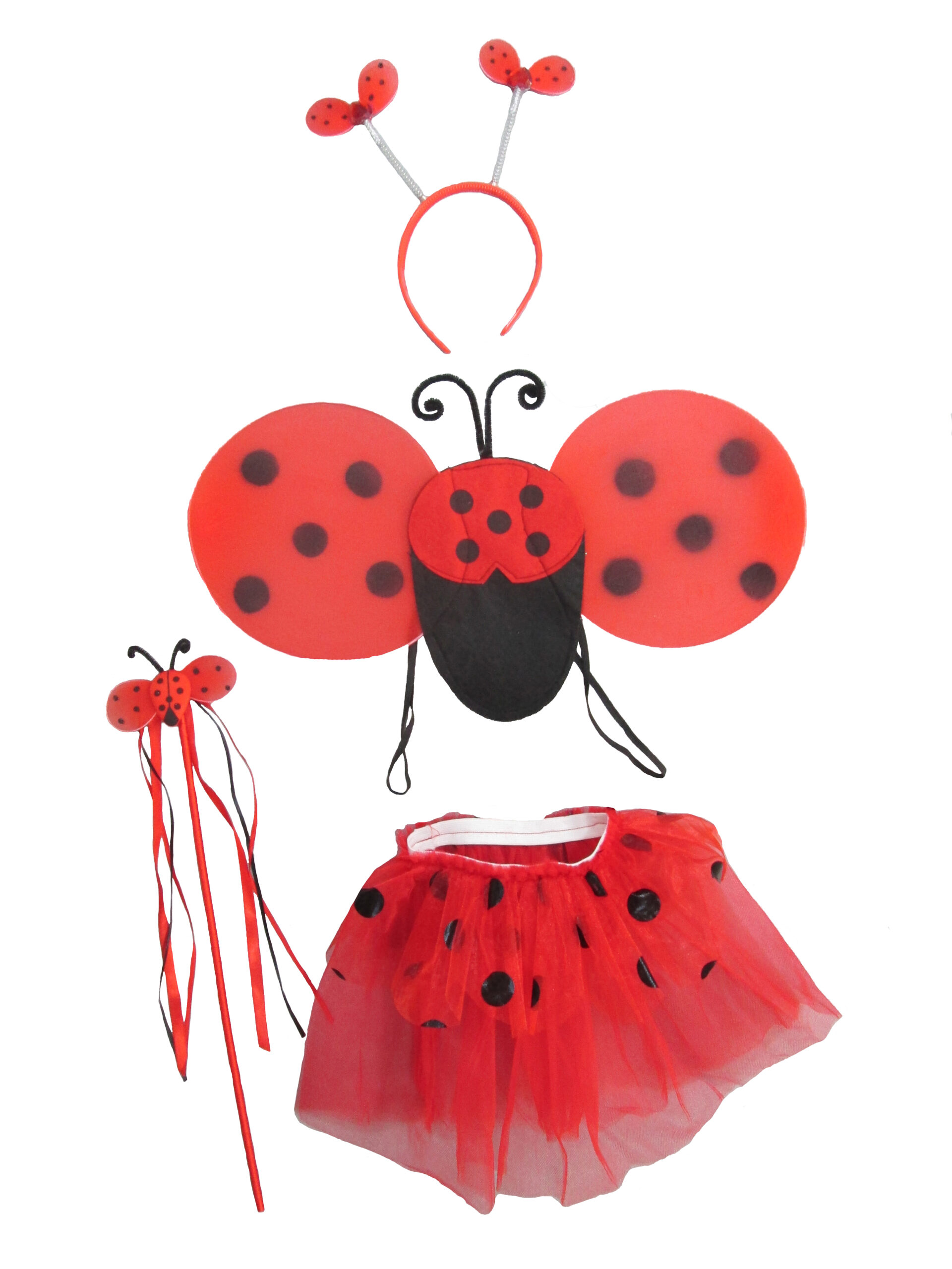 Red Ladybug Toddler Girl's Dress-Up or Costume Wing & Tutu 4 Piece Set