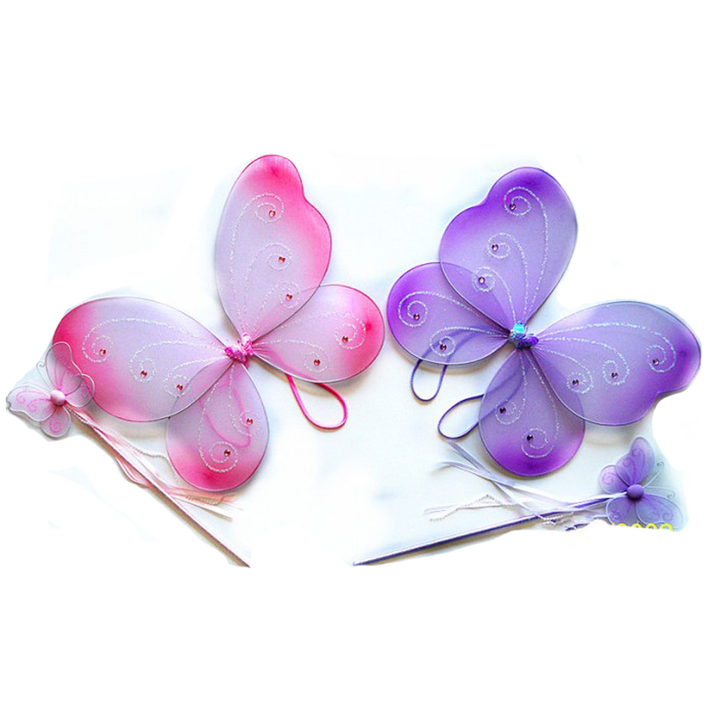 Purple or Purple Butterfly Costume 2 Piece Dress-up Wing and Wand Set
