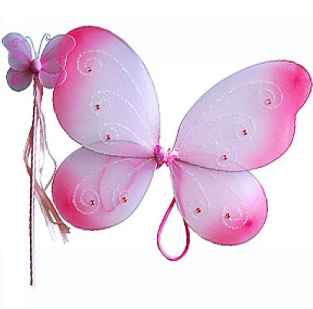 Pink Butterfly Costume 2 Piece Dress-up Wing and Wand Set