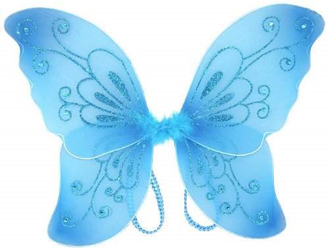 Blue Sparkling Fairy Costume Wings with Rhinestones and Feathers