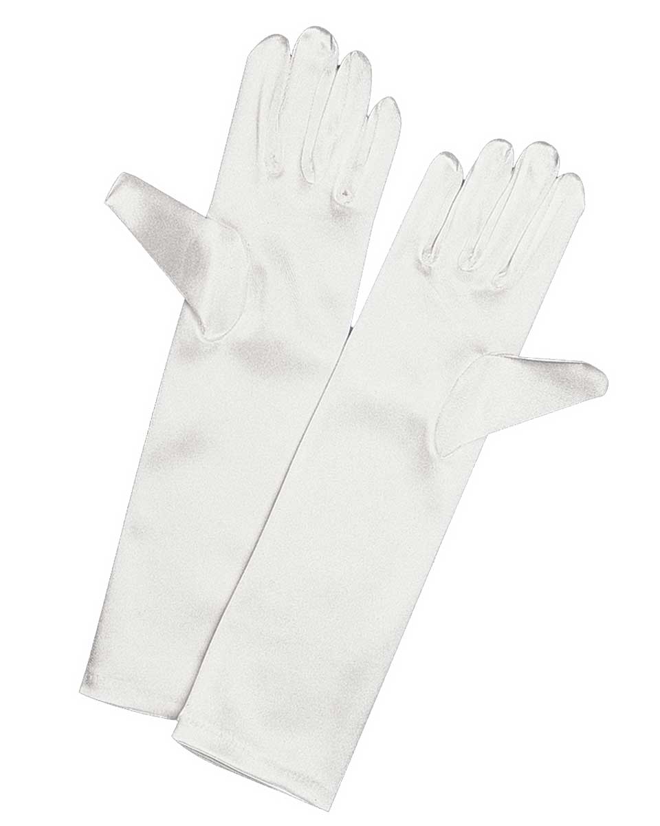 Girls Long Satin Costume Dress Up Formal Gloves in Ivory or White