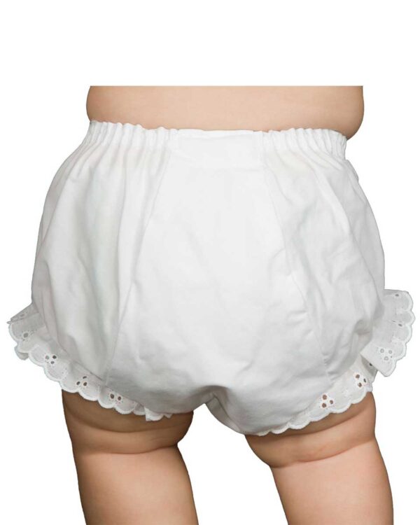 Baby Girls White Double Seat Diaper Cover Bloomers with Eyelet Edging