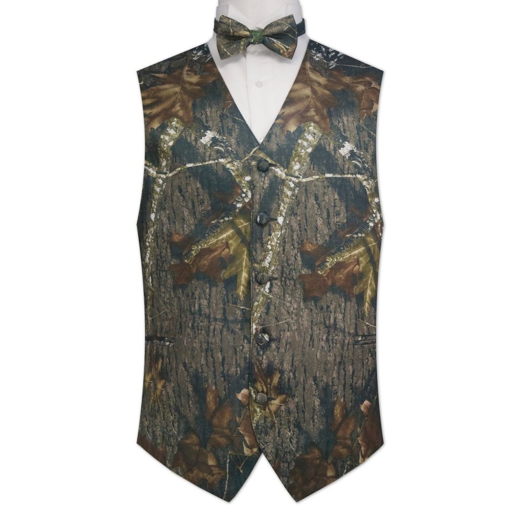 Mens Satin Camouflage Vest & Tie - Bow Tie 2XL