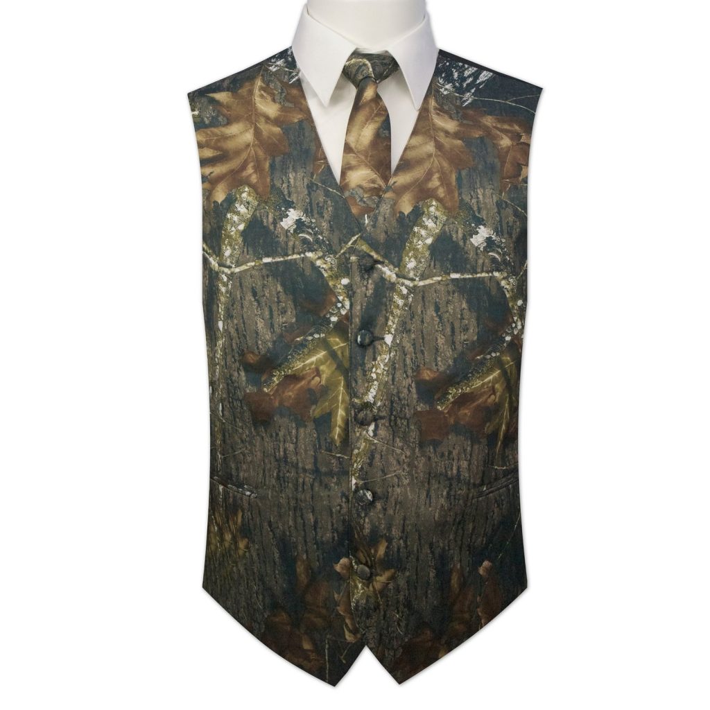 Mens Satin Camouflage Vest & Tie - Windsor Tie XL Long