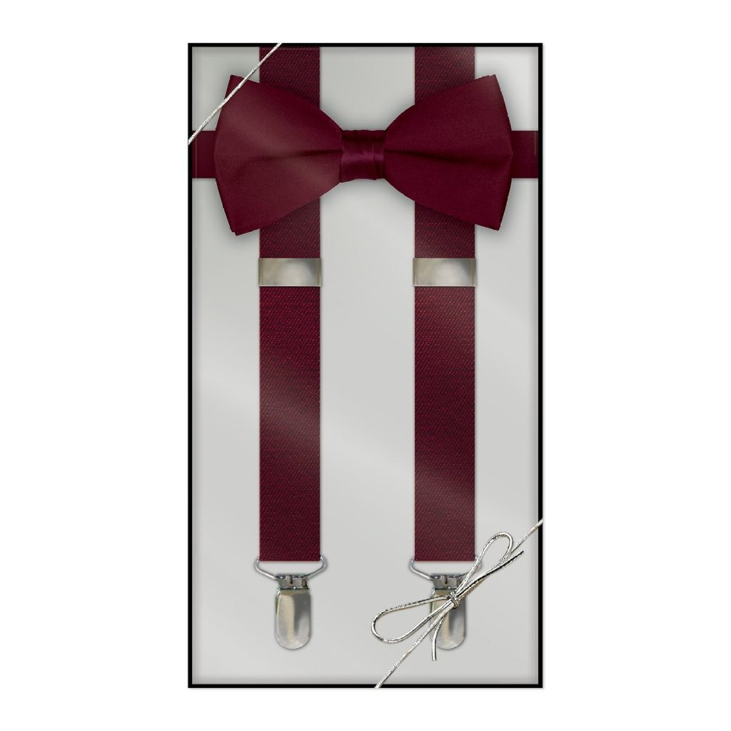 Boys Suspender & Bow Tie Gift Box Set - Burgundy