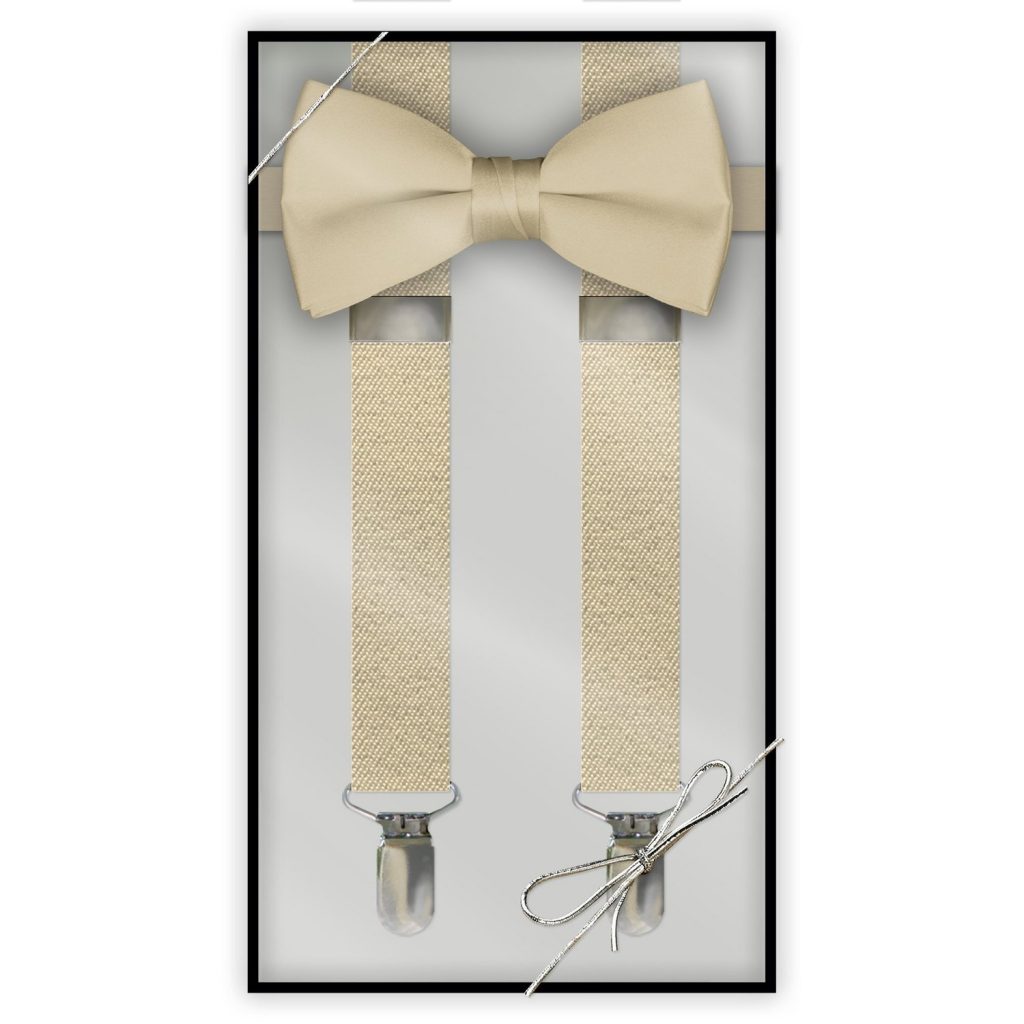 Mens Suspender & Bow Tie Gift Box Set - Champagne