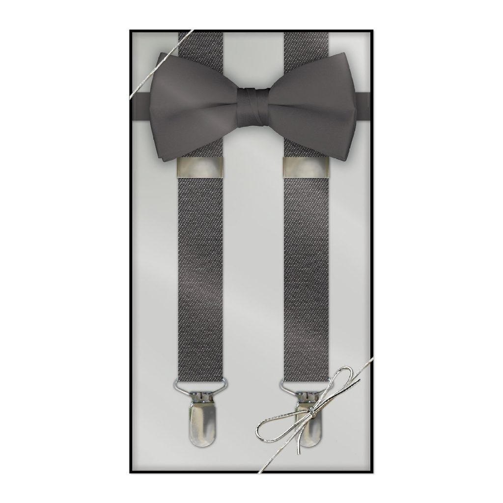 Mens Suspender & Bow Tie Gift Box Set - Charcoal