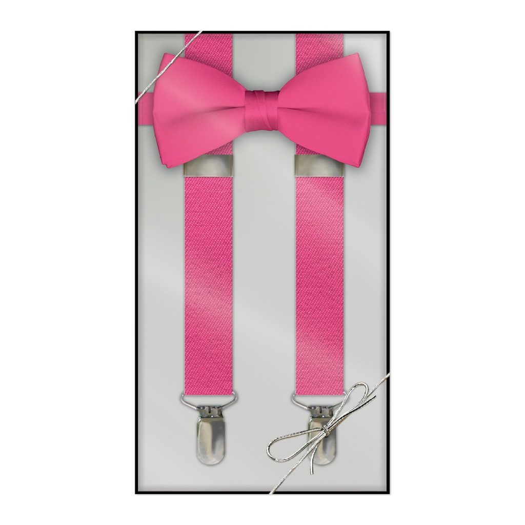 Boys Suspender & Bow Tie Gift Box Set - Hot Pink