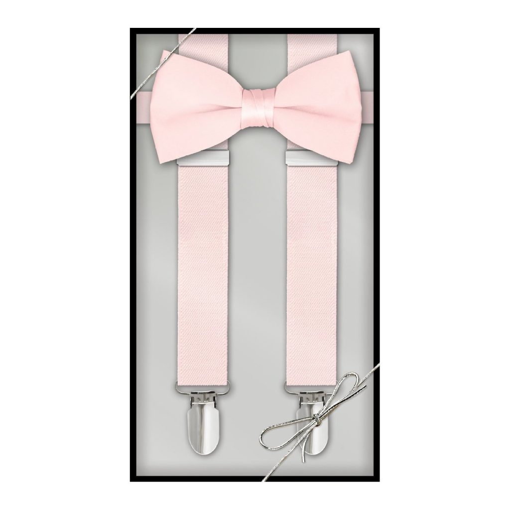 Mens Suspender & Bow Tie Gift Box Set - Light Pink
