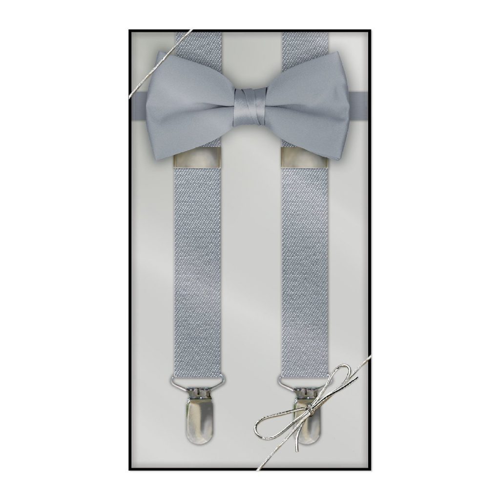 Mens Suspender & Bow Tie Gift Box Set - Silver