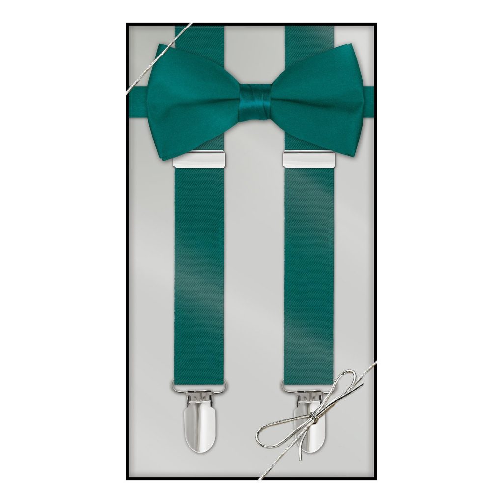 Mens Suspender & Bow Tie Gift Box Set - Teal
