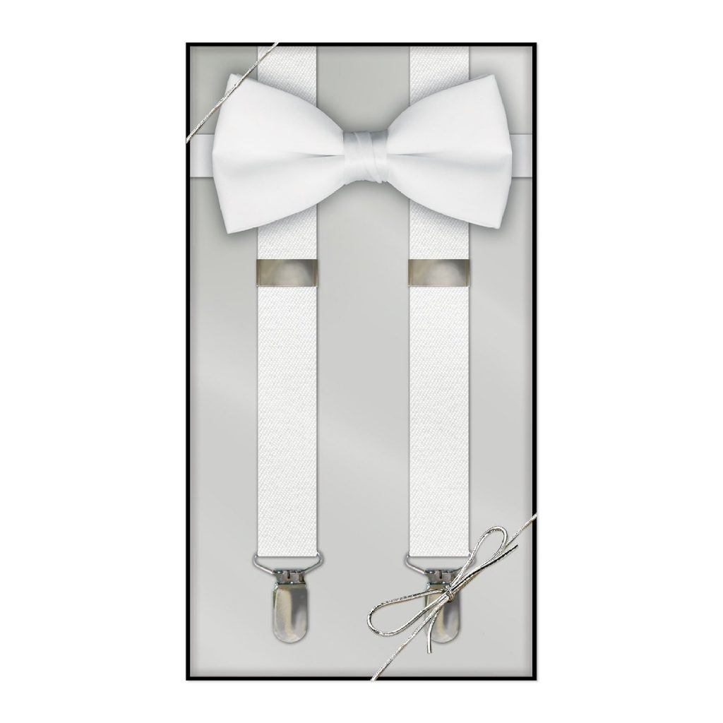 Boys Suspender & Bow Tie Gift Box Set - White