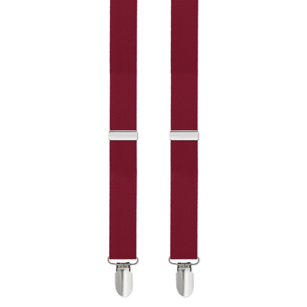 Mens/Boys Clip-on Suspenders, 1" with Silver Clip Available in Many Colors - Mens Apple Red