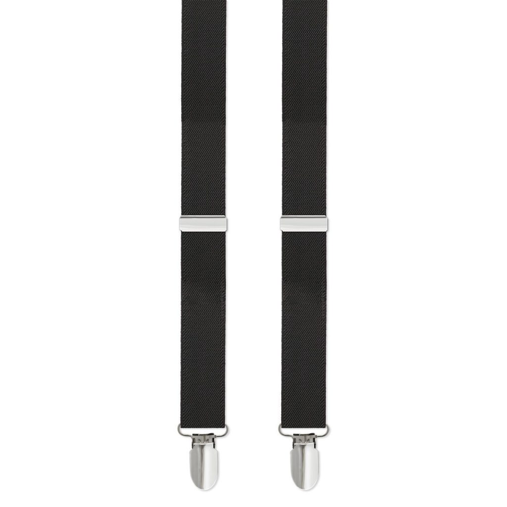 Mens/Boys Clip-on Suspenders, 1" with Silver Clip Available in Many Colors - Boys Black
