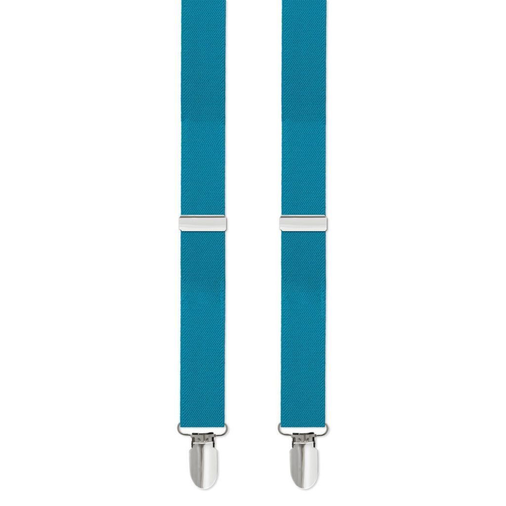 Mens/Boys Clip-on Suspenders, 1" with Silver Clip Available in Many Colors - Mens Caribbean Blue