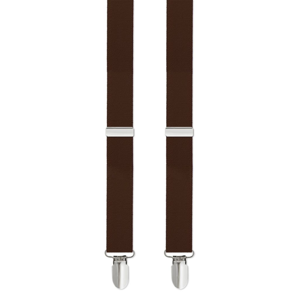 Mens/Boys Clip-on Suspenders, 1" with Silver Clip Available in Many Colors - Boys Chocolate