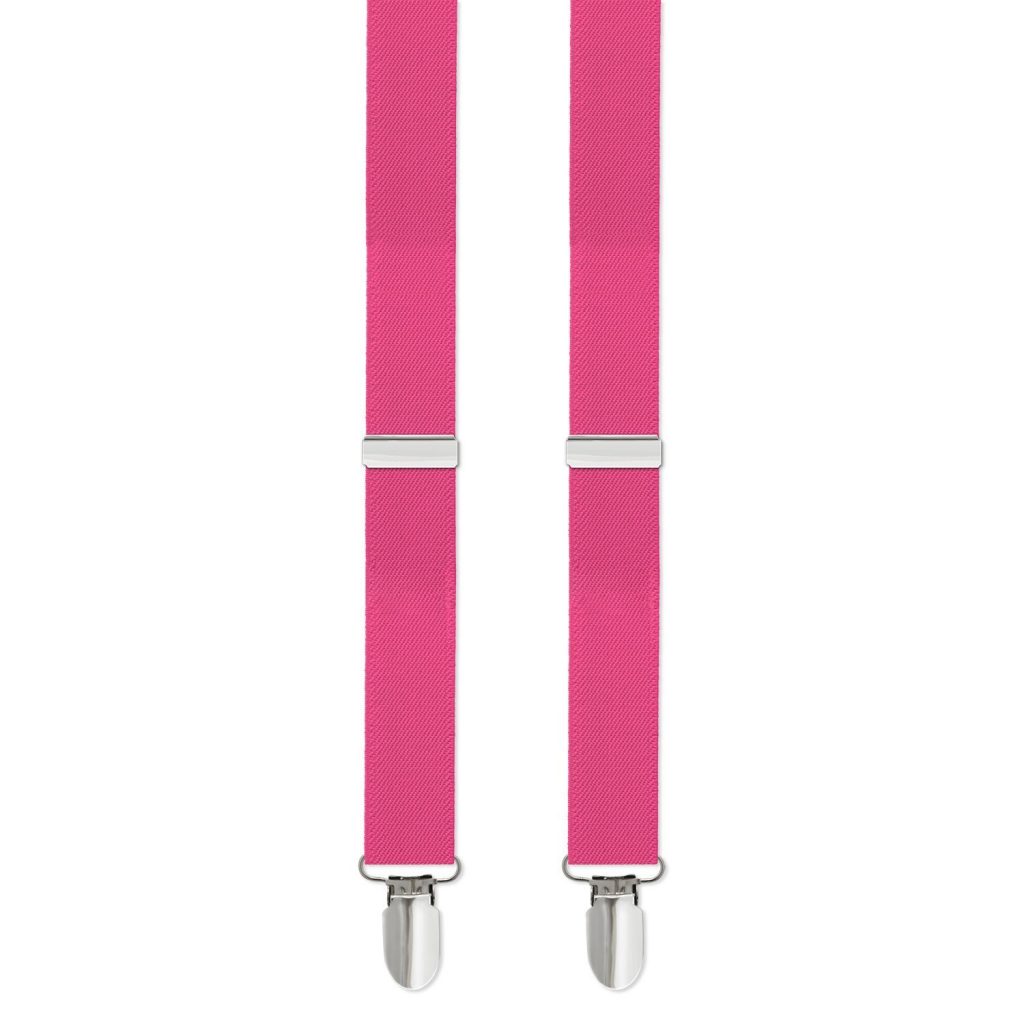 Mens/Boys Clip-on Suspenders, 1" with Silver Clip Available in Many Colors - Mens Hot Pink